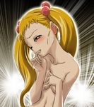  blonde_hair blush covering covering_breasts face finger_to_mouth hair_bobbles hair_ornament hajime_(caramel_toone) kasugano_urara_(yes!_precure_5) lowres nude precure solo sweat twintails yes!_precure_5 