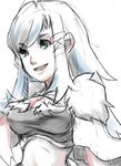  breasts cleavage female final_fantasy final_fantasy_crystal_chronicles gray_hair green_eyes grey_hair lowres midriff pale_color selkie solo white_background 