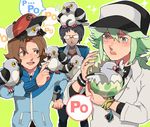  3boys ahoge annoyed black_(pokemon) black_hair blush bracelet bracelets brown_eyes brown_hair cheren_(pokemon) frown glasses green_eyes green_hair jewelry long_hair male male_focus mamepato multiple_boys n_(pokemon) necklace open_mouth pidove pokemon pokemon_(game) pokemon_black_and_white pokemon_bw ponytail short_hair touya_(pokemon) 