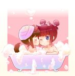  animal_ears bad_id bad_pixiv_id bath bathtub brown_hair bubble_bath claw_foot_bathtub jairo mammon multiple_girls nude red_hair shared_bathing stakes_of_purgatory tail umineko_no_naku_koro_ni ushiromiya_ange yuri 