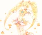  blonde_hair bow choker cure_sunshine flower hair_ribbon heart heartcatch_precure! long_hair magical_girl midriff munya myoudouin_itsuki navel open_mouth orange_bow orange_choker orange_skirt precure ribbon skirt solo twintails white_background wrist_cuffs yellow yellow_bow yellow_eyes 