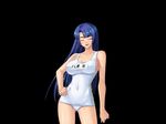  1girl blue_hair blush breasts female game_cg girl kagami kagami_hirotaka long_hair simple_background smile solo swimsuit taimanin_asagi taimanin_murasaki yatsu_murasaki 