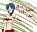  bare_shoulders blue_eyes blue_hair choker christmas ciel eu03 face glasses midriff naked_ribbon ribbon short_hair solo tsukihime 