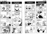  4koma 5boys chronicle_asher comic crossover duke_fleed greyscale gundam katejina_loos monochrome multiple_boys multiple_girls r_dorothy_wayneright roger_smith schwarzwald super_robot_wars the_big_o ufo_robo_grendizer uso_ewin victory_gundam 