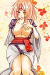  alcohol amputee baiken breasts butamukituneko cleavage cup curvy facepaint guilty_gear highres japanese_clothes kataginu kimono large_breasts long_hair navel one-eyed open_clothes open_kimono pink_hair ponytail red_eyes sake scar scar_across_eye solo tattoo thigh_gap wide_hips 