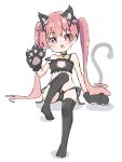  1girl :o animal_ear_fluff animal_ears animal_hands bangs bare_shoulders bell black_bra black_choker black_gloves black_panties black_thighhighs blush_stickers bra cat_cutout cat_ear_panties cat_ears cat_girl cat_lingerie cat_tail choker cleavage_cutout clothing_cutout commentary_request fang gloves hair_ornament head_tilt highres jingle_bell kapuru_0410 kemonomimi_mode knee_up long_hair looking_at_viewer meme_attire neck_bell no_shoes open_mouth panties paw_gloves pink_hair purple_eyes side-tie_panties sidelocks solo strap_slip tail tanemura_koyori thighhighs twintails underwear underwear_only very_long_hair watashi_ni_tenshi_ga_maiorita! x_hair_ornament 