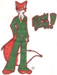  anthro barefoot basil_brush bottomwear canid canine clothed clothing dipstick_tail dress_shirt english_text feet fox fur green_bottomwear green_clothing green_eyes green_pants hi_res indigo-kitsune male mammal markings multicolored_body multicolored_fur one_eye_closed pants pocket_square red_body red_fur red_tail shirt signature simple_background solo standing suit_jacket tail tail_markings text topwear two_tone_body two_tone_fur two_tone_tail white_background white_body white_fur white_tail 