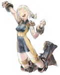  1girl :d blonde_hair bodysuit braid breasts final_fantasy final_fantasy_xii full_body hakusaku long_hair open_mouth penelo simple_background smile solo teeth twin_braids twintails upper_teeth_only white_background 