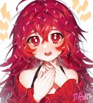  1girl dated flaky_(happy_tree_friends) happy_tree_friends highres long_hair long_sleeves looking_at_viewer mary_felizola open_mouth personification red_eyes red_hair red_sweater signature simple_background solo sweater upper_body white_background 