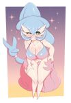 2021 absurd_res blue_hair blush blush_lines breasts female fingers gardevoir generation_3_pokemon generation_8_pokemon green_eyes hair hatterene hi_res hybrid looking_at_viewer nintendo not_furry one_eye_closed pokemon pokemon_(species) saltyxodium smile solo thick_thighs wink 