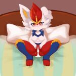  absurd_res bed cinderace female furniture generation_8_pokemon hi_res nintendo on_bed pokemon pokemon_(species) psychostars sitting solo 