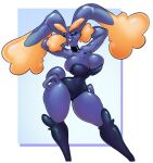  2023 animate_inanimate anthro big_breasts black_nose black_sclera blue_body bose breasts choker clothing digital_media_(artwork) female generation_4_pokemon glistening glistening_body green_eyes handles hi_res inflatable jewelry leotard living_inflatable lopunny necklace nintendo pokemon pokemon_(species) purple_clothing purple_leotard simple_background smile solo standing star_tattoo tattoo 