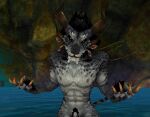  4_ears animal_genitalia anthro charr claws felid fur genitals guild_wars hair male mammal multi_ear nude pubic_fuzz screenshot_edit sheath solo 