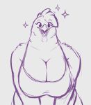  anthro avian big_breasts bird bra breasts chicken cleavage clothed clothing female galliform gallus_(genus) happy looking_at_viewer monochrome open_mouth overweight overweight_anthro overweight_female phasianid sketch smile solo tenynn underwear 