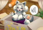  &lt;3 absurd_res alcohol anthro areola beer beverage big_breasts blush box breasts can clothing container drunk female hi_res nikowhith nipple_slip nipples shirt smile solo speech_bubble substance_intoxication tank_top temmie_(undertale) text topwear undertale undertale_(series) white_body white_skin 