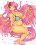  2023 anthro cheezayballz clothing cutie_mark digital_media_(artwork) equid equine eyelashes female fingers fluttershy_(mlp) friendship_is_magic hasbro hi_res looking_at_viewer mammal my_little_pony navel pegasus simple_background solo wings 