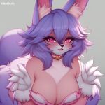  anime_eyes anthro big_breasts blauesreh blue_hair blush breasts clothed clothing digital_media_(artwork) female fluffy fur hair looking_at_viewer mammal open_mouth pink_body pink_eyes pink_fur pink_hair simple_background smile solo 