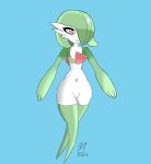  anthro female gardevoir generation_3_pokemon genitals green_hair hair hi_res humanoid moocupmoo navel nintendo pokemon pokemon_(species) pussy smile solo solo_focus standing thick_thighs white_body wide_hips 