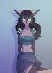  2023 2d_animation animated anthro bottomwear bouncing_breasts bra breasts canid canine canis clothed clothing female frame_by_frame front_view hair hi_res long_hair mammal naomi-tyan short_playtime skirt solo swaying underwear wolf 