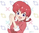  1girl absurdres blue_eyes braid braided_ponytail breasts chinese_clothes genderswap genderswap_(mtf) highres large_breasts looking_at_viewer male-female_symbol onii-chan_wa_oshimai! open_mouth parody ranma-chan ranma_1/2 red_hair solo tsunemoku 