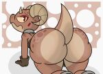  2019 absurd_res anthro bent_over big_butt brown_body butt clothing cyandrive98 female frown gloves handwear hi_res horn huge_butt kneeling kobold looking_back piko_(simplifypm) red_eyes scalie solo thick_thighs wide_hips yellow_sclera 