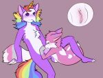  anthro blush canid canine duo fellatio female freckledcoat fur genitals hair hi_res male mammal multicolored_hair multicolored_tail oral oral_penetration penetration penile pink_body pink_fur purple_body purple_fur pussy rainbow_hair rainbow_tail sex tail unknown_species 