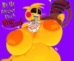  absurd_res animatronic anthro areola avian beakless bib big_breasts big_penis bird black_sclera blush blush_stickers bottomless breasts brown_body brown_skin chicken clothed clothing duo english_text erection exclamation_point female five_nights_at_freddy&#039;s five_nights_at_freddy&#039;s_2 galliform gallus_(genus) genitals hi_res huge_breasts human larger_anthro larger_female machine male male/female mammal nipples non-mammal_breasts open_mouth orange_areola orange_nipples penis phasianid profanity puffy_areola robot scottgames shirt size_difference smaller_human smaller_male text tongue tongue_out topwear toy_chica_(fnaf) white_eyes yeehawt0wn yellow_body 