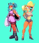  absurd_res activision anthro bandicoot bottomwear casual_clothing clothed clothing coco_bandicoot crash_bandicoot_(series) crop_top duo ear_piercing ear_ring female fur hi_res jdwalkrat lips mammal marsupial megumi_bandicoot piercing ring_piercing shirt shorts skimpy topwear 