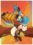 accordion alyxavian anthro avian avian_feet breath_of_the_wild feathers hi_res kass_(tloz) male musical_instrument nintendo sitting_on_branch solo tail_feathers the_legend_of_zelda 