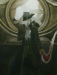  1girl ascot black_coat bloodborne cape closed_eyes coat flower hair_ribbon hat hat_feather highres holding holding_flower holding_sword holding_weapon lady_maria_of_the_astral_clocktower ponytail ribbon sword tricorne weapon white_ascot white_flower white_hair 