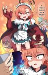  1girl absurdres black_skirt blue_archive cosplay devil_yanghyeok dragon_girl dragon_horns dragon_tail halo highres horns ilulu_(maidragon) kobayashi-san_chi_no_maidragon maid maid_headdress neru_(blue_archive) orange_eyes orange_hair parody skirt tail thighs 