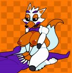  animatronic anthro areola big_breasts black_sclera bow_tie breasts canid canine checkered_background crushtrap dipstick_tail duo female female_on_top five_nights_at_freddy&#039;s five_nights_at_freddy&#039;s_world fox huge_breasts human lipstick lolbit_(fnaf) machine makeup male mammal markings nipples on_top orange_areola orange_background orange_body orange_eyeshadow orange_nipples pattern_background purple_lipstick robot rosy_cheeks scottgames simple_background tail tail_markings thick_thighs white_body white_eyes wide_hips 