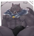  2022 abs anthro arm_scar biped black_body black_clothing black_fur black_nose black_sclera black_underwear blaidd_(elden_ring) bodily_fluids body_scars bulge canid canine canis cloak clothed clothing cum cum_drip detailed_bulge digital_drawing_(artwork) digital_media_(artwork) dripping elden_ring facial_scar fromsoftware front_view fur genital_fluids genital_outline genitals half-erect hi_res lef male mammal muscular muscular_anthro muscular_male open_mouth pecs penis penis_outline purple_eyes scar simple_background sitting solo topless underwear wolf 