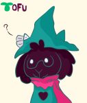  &lt;3 2023 anthro black_body black_fur clothing darkner deltarune eyewear fluffy fluffy_ears fur glasses green_clothing hat headgear headwear hi_res magic_user male mammal purple_scarf question_mark ralsei ribbons scarf solo tokkichan undertale_(series) wizard_hat 