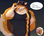  2022 anthro barrel_(live_a_hero) baseball_cap biped black_clothing black_hat black_headwear black_nose black_shirt black_topwear bottomwear brown_body brown_eyes brown_fur canid canine canis clothed clothing condom digital_drawing_(artwork) digital_media_(artwork) front_view fully_clothed fur grey_bottomwear grey_clothing grey_pants hand_behind_back hat headgear headwear hi_res holding_condom holding_object korean_text lef lifewonders live_a_hero male mammal muscular muscular_anthro muscular_male open_mouth pants pawpads sexual_barrier_device shirt simple_background solo standing text topwear white_body white_fur wolf wrapped_condom yellow_body yellow_fur 