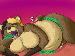  4:3 aafox196 after_vore anthro bear belly big_belly big_breasts blush breasts brown_bear brown_body brown_fur burping butt digestion digital_media_(artwork) fatal_vore female female_pred fully_inside fur gesture grizzly_bear hair hi_res mammal nude open_mouth rumbling_stomach simple_background ursine vore 