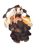  1girl bangs bare_shoulders black_jacket breasts colored_inner_hair hand_up horns jacket lansane long_sleeves looking_at_viewer mask mouth_mask multicolored_hair orange_eyes orange_hair orange_horns sketch small_breasts standing tan white_background white_hair zipper 