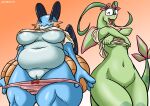 2023 4_fingers absurd_res amphibian anthro anthrofied areola areola_slip arm_pads arthropod artist_name belly big_breasts black_eyes blue_arms blue_body blue_breasts blue_legs blue_skin bottomless bow_(feature) bow_ribbon breast_size_difference breasts clothed clothing dated diamond-shaped_wings digital_drawing_(artwork) digital_media_(artwork) dragon duo elly_(blacksand_hourglass) eyelashes eyewear eyewear_on_head fan_character female fin fingers flygon generation_3_pokemon genitals glasses glasses_on_head gradient gradient_background green_body green_breasts green_legs green_neck green_scales green_tail green_wings grey_areola handwritten_text head_fin hi_res insect looking_at_viewer looking_down looking_down_at_viewer low-angle_view markings medium_breasts mouth_closed multicolored_body multicolored_scales multicolored_skin naomi_(c437rp13) navel nintendo one_eye_closed open_mouth orange_background orange_sclera overweight overweight_anthro overweight_female panties partially_clothed pink_clothing pink_panties pink_pussy pink_undergarments pink_underwear pokemon pokemon_(species) pokemorph portrait pseudo_hair pussy red_eyes ridged_mouth ryou scales shaded shirt simple_background slit_nostrils smile striped_markings striped_tail stripes swampert tail tail_extensions tail_fin tail_markings text thick_thighs thigh_gap thigh_pads three-quarter_portrait tongue topwear two_tone_body two_tone_face two_tone_head two_tone_scales two_tone_skin two_tone_tail two_tone_wings under_boob underwear undressing undressing_self white_clothing white_shirt white_topwear wings wink 