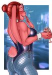  alcohol anthro beverage big_ears blue_clothing breasts brown_hair bubble buckteeth buffbumblebee butt clothed clothing container cup drinking_glass drunk drunk_bubble female fishnet_leggings fur glass glass_container glass_cup hair hair_bun hi_res hiccuping lagomorph leotard leporid long_ears mammal nipple_outline pink_body pink_fur rabbit shirt_collar short_tail side_view smile solo substance_intoxication tail teeth tight_clothing wine wine_glass 