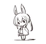  1girl amiya_(arknights) animal_ears animalization animated animated_gif arknights chibi chinese_commentary hood hoodie jumping looking_at_viewer maple040 monochrome non-repeating_animation rabbit rabbit_ears rabbit_girl rabbit_tail simple_background solo tail transformation white_background 