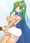  1girl antenna_hair bangs blue_cape blush breasts cape circlet cleavage commentary_request corset cosplay cowboy_shot crossed_bangs dated dragon_quest dragon_quest_xi dress elbow_gloves frog_hair_ornament gem gloves green_eyes green_hair hair_ornament highres holding holding_staff kei_jiei kochiya_sanae large_breasts long_hair looking_at_viewer nipple_slip nipples open_mouth panties purple_corset red_gemstone senica_(dq11) senica_(dq11)_(cosplay) short_dress sidelocks single_hair_tube snake_hair_ornament solo staff strapless strapless_dress thighhighs touhou underwear white_dress white_panties yellow_gloves yellow_thighhighs 