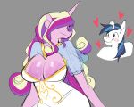  &lt;3 anthro anthrofied big_breasts blonde_hair blue_eyes blue_hair blush breasts cleavage clothed clothing demonboypussy dress duo equid equine female friendship_is_magic grey_background hair hasbro horn long_hair male mammal multicolored_hair my_little_pony pink_body pink_hair pink_skin princess_cadance_(mlp) purple_eyes purple_hair shining_armor_(mlp) simple_background smile unicorn unicorn_horn white_body white_skin 