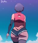  1girl animated animated_gif ass black_hair black_panties black_thighhighs boruto:_naruto_next_generations d-art denim denim_shorts from_behind highres huge_ass micro_shorts naruto_(series) ninja panties short_hair short_shorts shorts solo thick_thighs thighhighs thighs thong uchiha_sarada uchiha_symbol underbutt underwear walking 