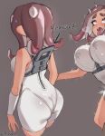  1girl ahegao ass ass_focus bangs bare_shoulders bodysuit breasts brown_hair convenient_censoring covered_nipples dark-skinned_female dark_skin implied_sex jtveemo large_breasts octoling octoling_girl open_mouth out-of-frame_censoring out_of_frame pointy_ears sleeveless sleeveless_bodysuit solo splatoon_(series) splatoon_3:_side_order suction_cups tentacle_hair white_bodysuit 