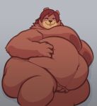  2023 anthro bear bedroom_eyes belly big_belly big_breasts breasts brown_body brown_fur brown_hair female fur genitals hair helena_(porcinecat) looking_at_viewer mammal narrowed_eyes navel nipples nude obese obese_anthro obese_female overweight overweight_anthro overweight_female porcinecat pussy seductive simple_background smile solo 