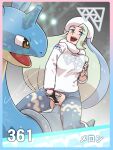  1girl :d boots breasts commentary_request crotch_cutout earrings female_pubic_hair girl_on_top gloves green_hair habatakuhituji hat jewelry lapras long_hair mature_female melony_(pokemon) multicolored_hair open_mouth pants pantyhose partially_fingerless_gloves pokemon pokemon_(creature) pokemon_(game) pokemon_swsh pokephilia pubic_hair pussy riding riding_pokemon ring scarf shirt single_glove smile teeth tongue torn_clothes torn_pantyhose trainer_card two-tone_hair upper_teeth_only vaginal white_footwear white_headwear white_scarf white_shirt 