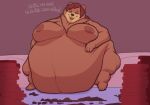  2023 anthro bear belly big_belly big_breasts breasts brown_body brown_fur brown_hair candy chocolate dessert english_text female food fur hair helena_(porcinecat) hi_res mammal morbidly_obese morbidly_obese_anthro morbidly_obese_female nipples nude obese obese_anthro obese_female overweight overweight_anthro overweight_female porcinecat solo text 