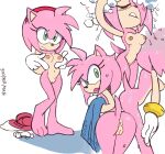  2023 amy_rose anthro anus bathing breasts butt clothing discarded_clothing eulipotyphlan female front_view genitals gloves gloves_only handwear handwear_only hedgehog holding_breast looking_back mammal mostly_nude nipples puffy_anus pussy rear_view sega showering solo sonic_the_hedgehog_(series) sooperman towel washing_hair 