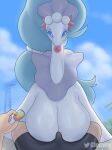  absurd_res big_breasts breasts clouwly erection female feral generation_7_pokemon genitals glistening glistening_body glistening_breasts hi_res huge_breasts nintendo penis pokemon pokemon_(species) primarina small_penis wet 