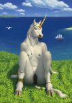  1_horn 2018 anatomically_correct animal_genitalia animal_pussy anklet anthro avian bird black_nipples black_pussy blue_eyes blue_flower boat breasts casual_nudity cloud cloven_hooves equid equine equine_genitalia equine_pussy female feral flower fur genitals grass gull hi_res hooves horn horn_jewelry horn_ring jewelry jewelry_only lari larid mammal nipples nude outside plant pussy ring_(jewelry) sailing_boat sailing_watercraft sea seaside ship sitting solo storm_engineer unicorn vehicle water watercraft white_body white_fur 